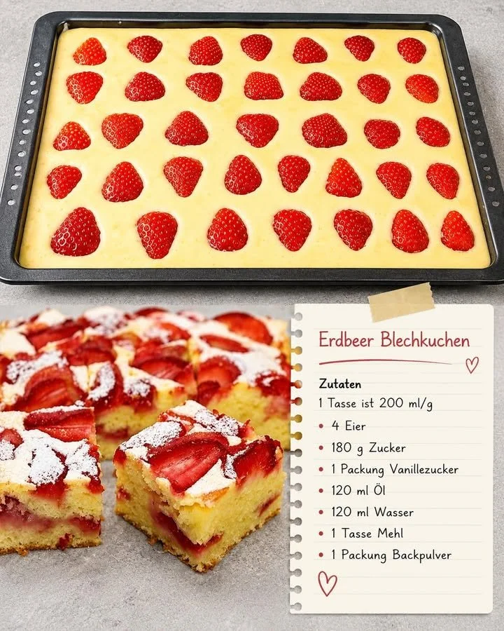 Erdbeer-Blechkuchen nach Oma's Rezept mit frischen Erdbeeren