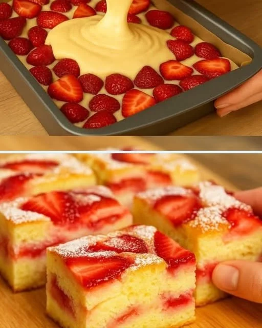 Leckerer Erdbeer Joghurt Kuchen mit frischen Erdbeeren und Joghurt