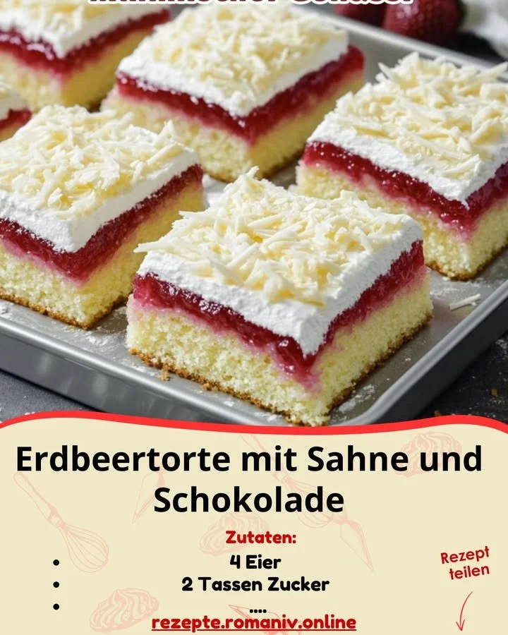 Erdbeertorte mit Sahne und Schokolade auf einem Teller