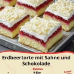 Erdbeertorte mit Sahne und Schokolade auf einem Teller