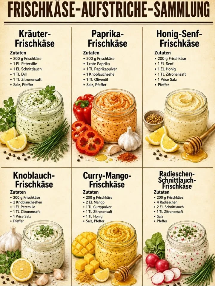 Vielfalt von Frischkäse-Aufstriche in verschiedenen Geschmacksrichtungen.