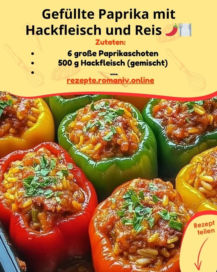 Gefüllte Paprika mit Hackfleisch und Reis auf einem Teller