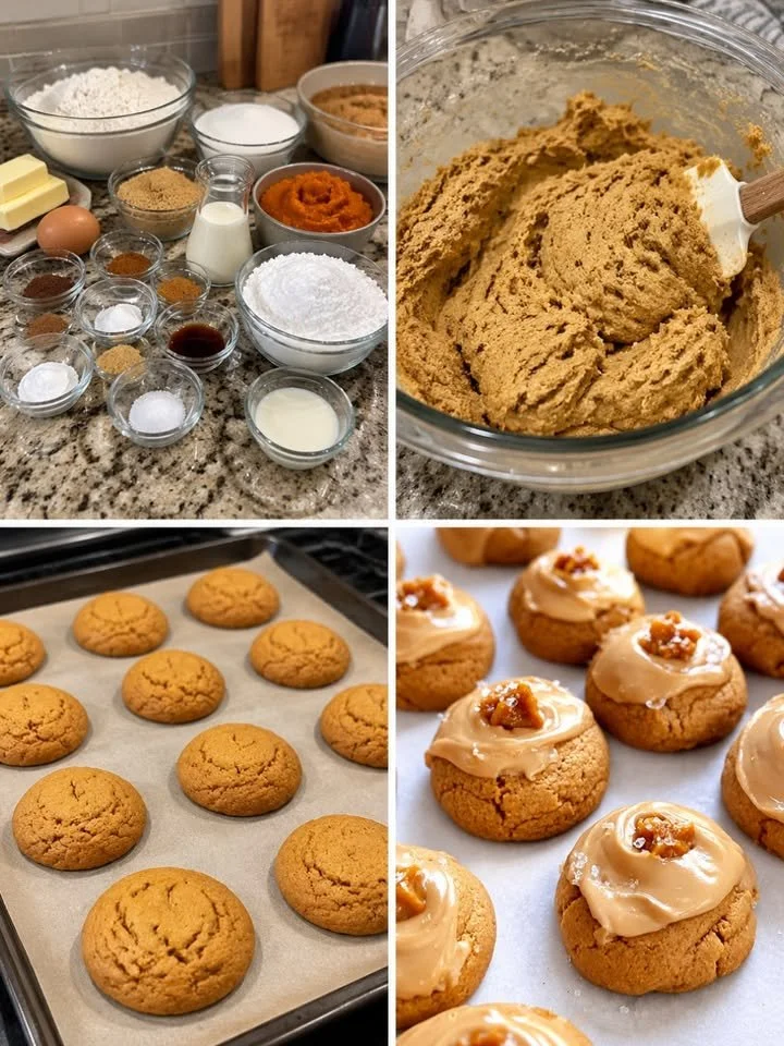 Gesalzene Karamell-Pumpkin-Kekse auf einem rustikalen Tisch