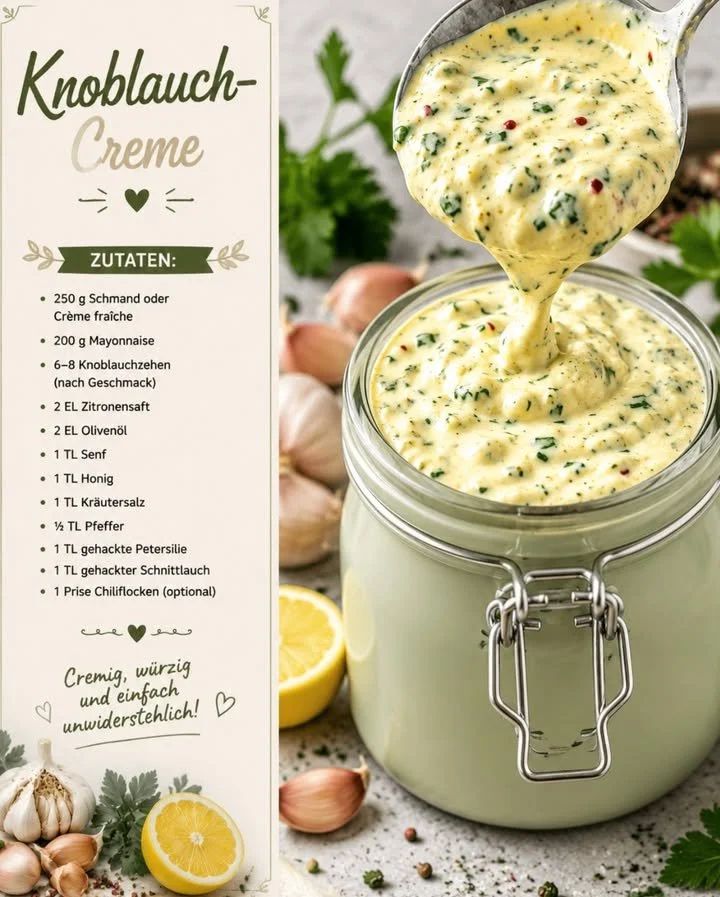Hausgemachte Knoblauchcreme in einer Schüssel, ideal für alle Gerichte.