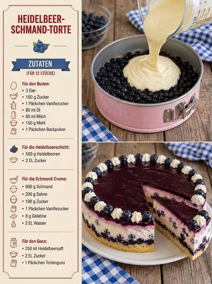 Leckere Heidelbeer-Schmand-Torte mit frischen Heidelbeeren und cremigem Schmand