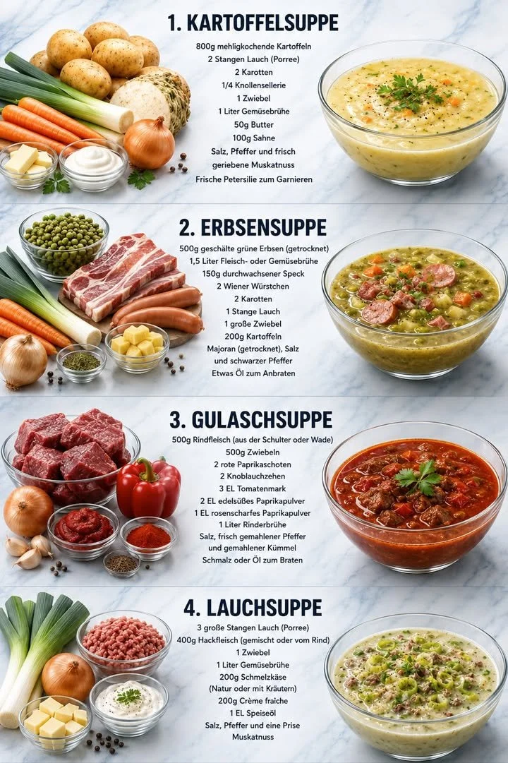 Herzhafte Suppen für kalte Tage, perfekt für gemütliche Abende.