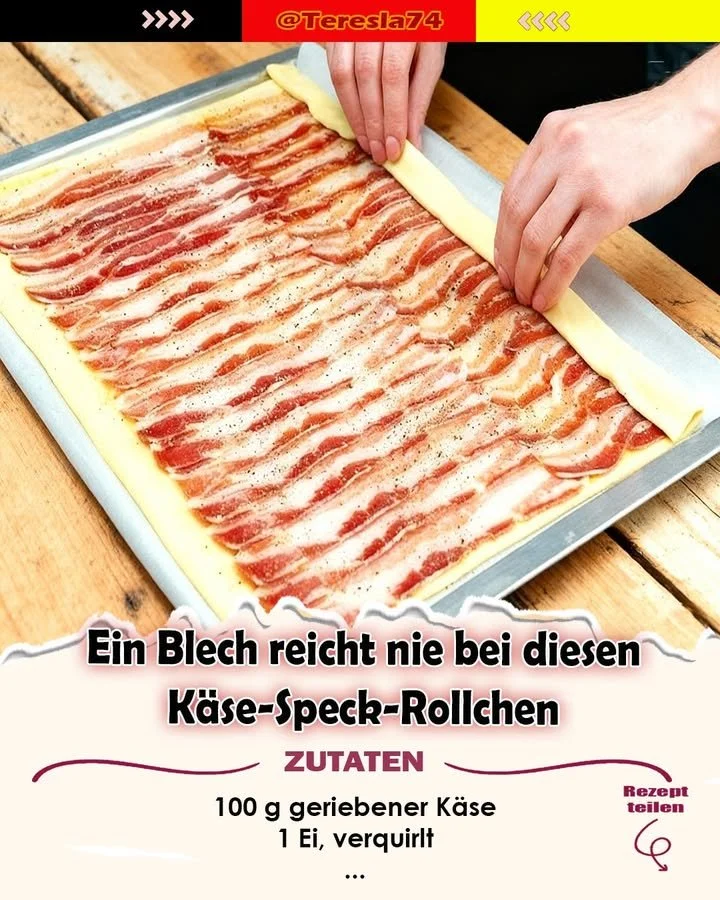 Leckere Käse-Speck-Rollchen auf einem Teller serviert