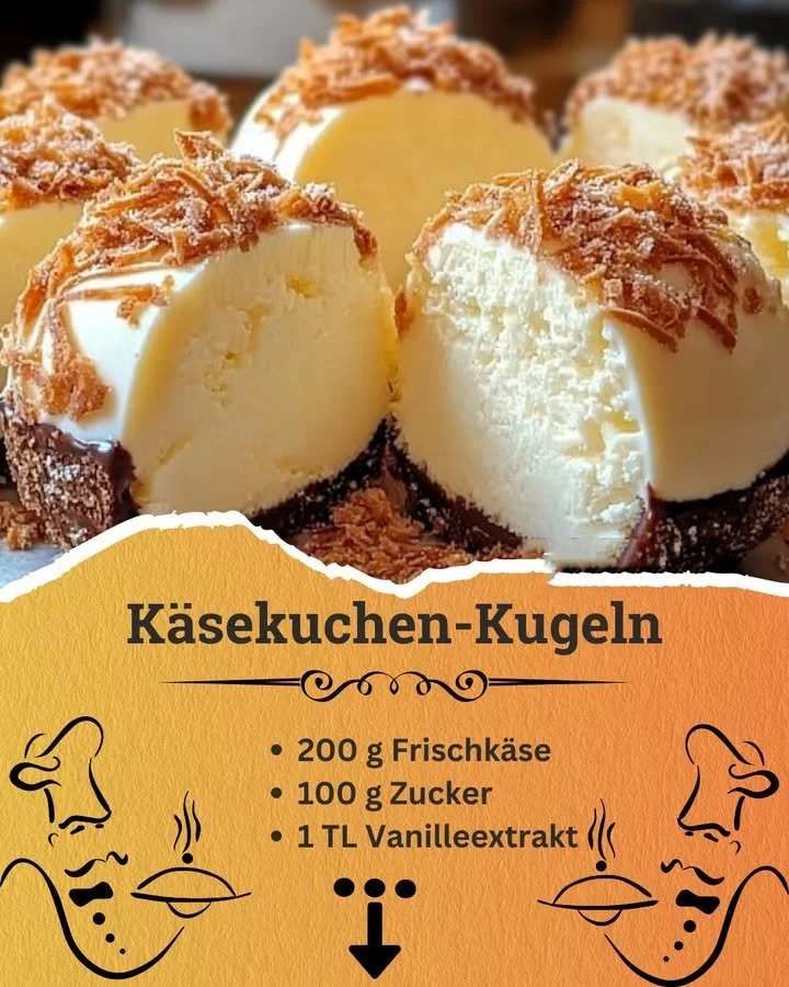 Leckere Käsekuchen-Kugeln auf einem Teller, ideal als süßer Snack.