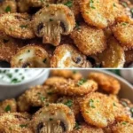 Knusprige Knoblauch Champignons frisch aus dem Ofen auf einem Teller