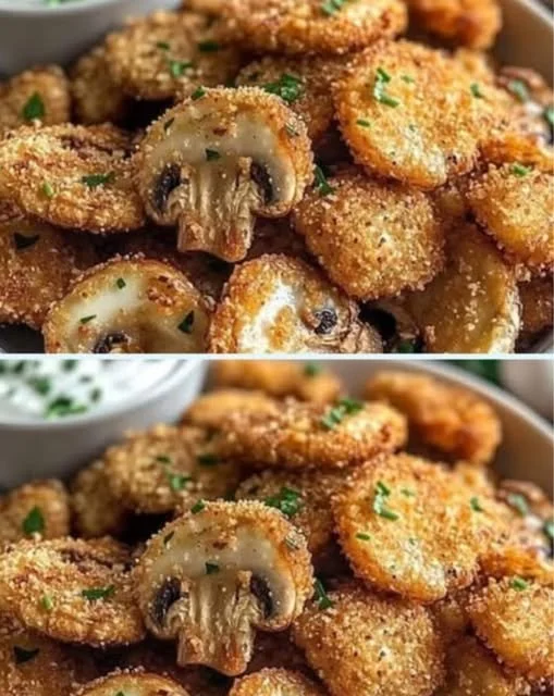 Knusprige Knoblauch Champignons frisch aus dem Ofen auf einem Teller