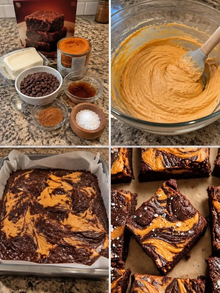 Saftige und schokoladige Kürbis Brownies auf einem Teller