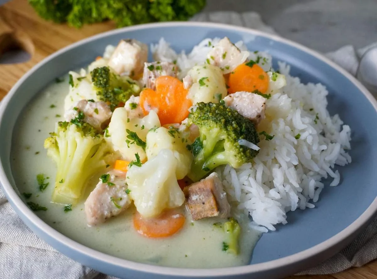 Lachs Frikassee - schnelles und köstliches Rezept mit frischem Lachs.