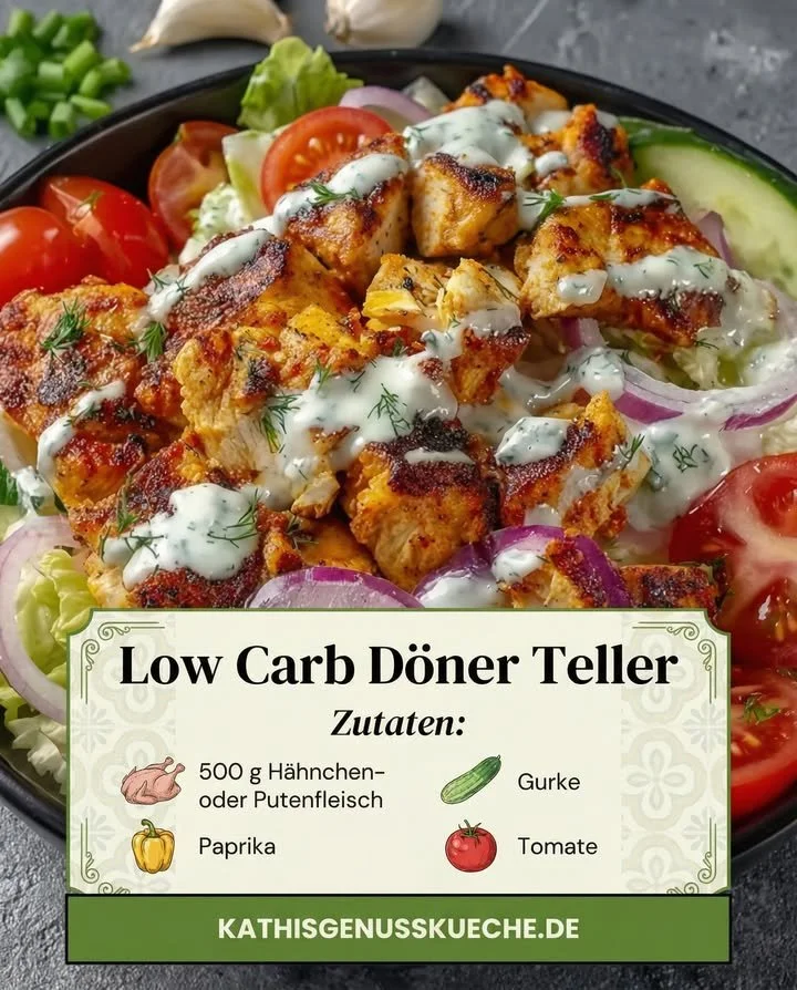 Low Carb Döner Teller mit frischem Gemüse und zartem Fleisch