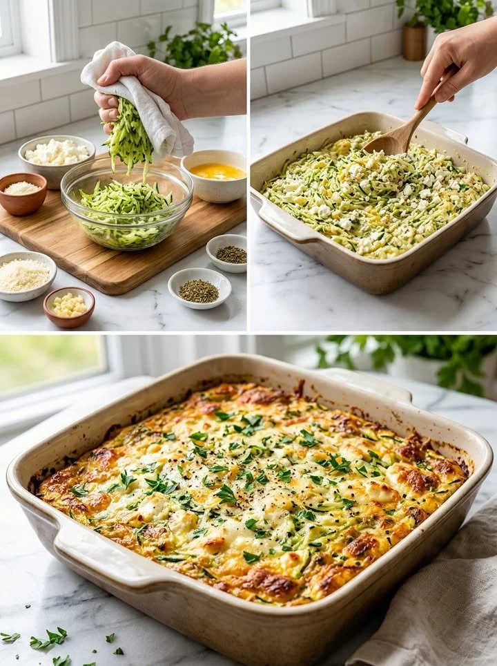 Leckeres Zucchini-Feta-Casserole mit frischen Zutaten, ideal für eine gesunde Ernährung.