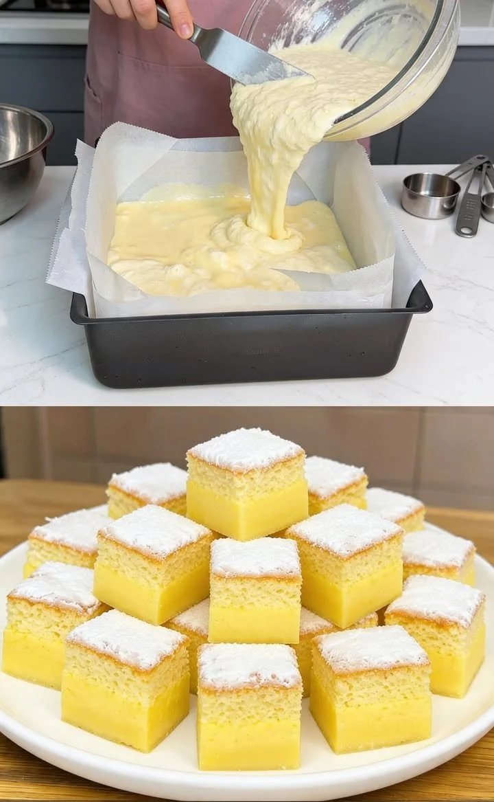 Ein köstlicher magischer Zitronenkuchen auf einem eleganten Teller