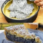 Mohnkuchen mit Magerquark und Puddingpulver auf einem Teller