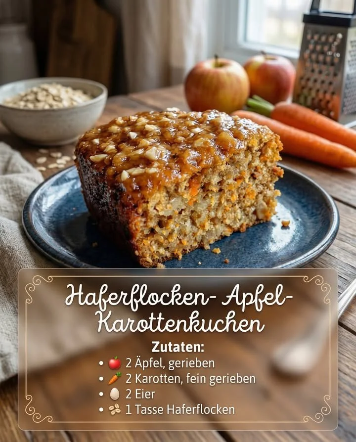 Oatmeal Apple Carrot Cake mit Äpfeln und Karotten, frisch gebacken und lecker