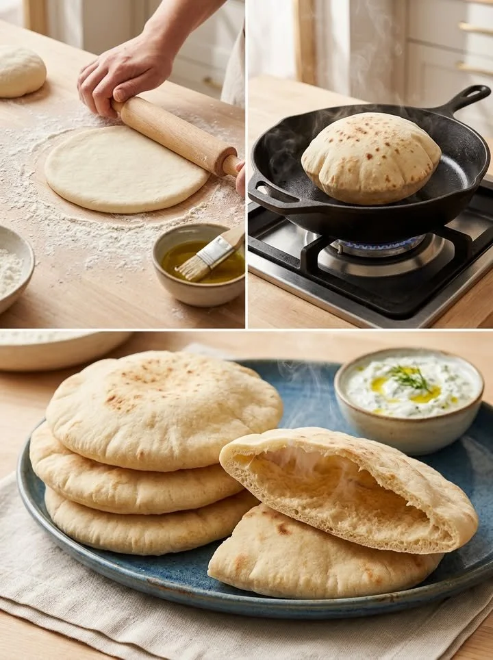 Fluffiges Pita-Brot frisch aus dem Ofen, ideal für jeden Abend.