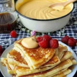 Leckere Quark-Pfannkuchen auf einem Teller serviert