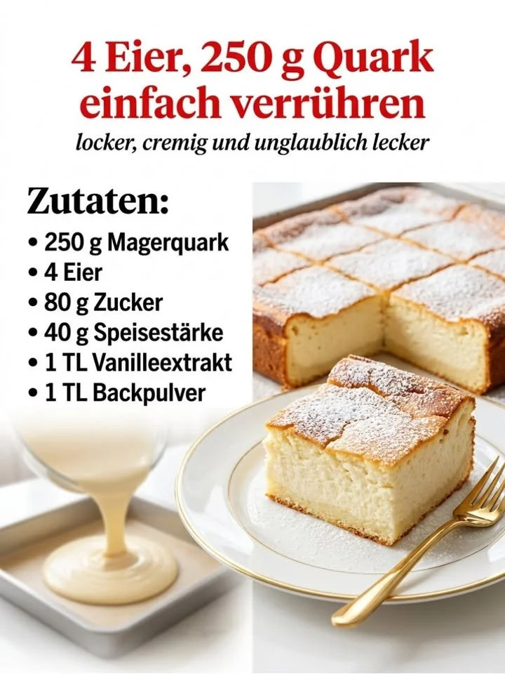 Leckerer Quarkkuchen ohne Boden auf einem Teller serviert