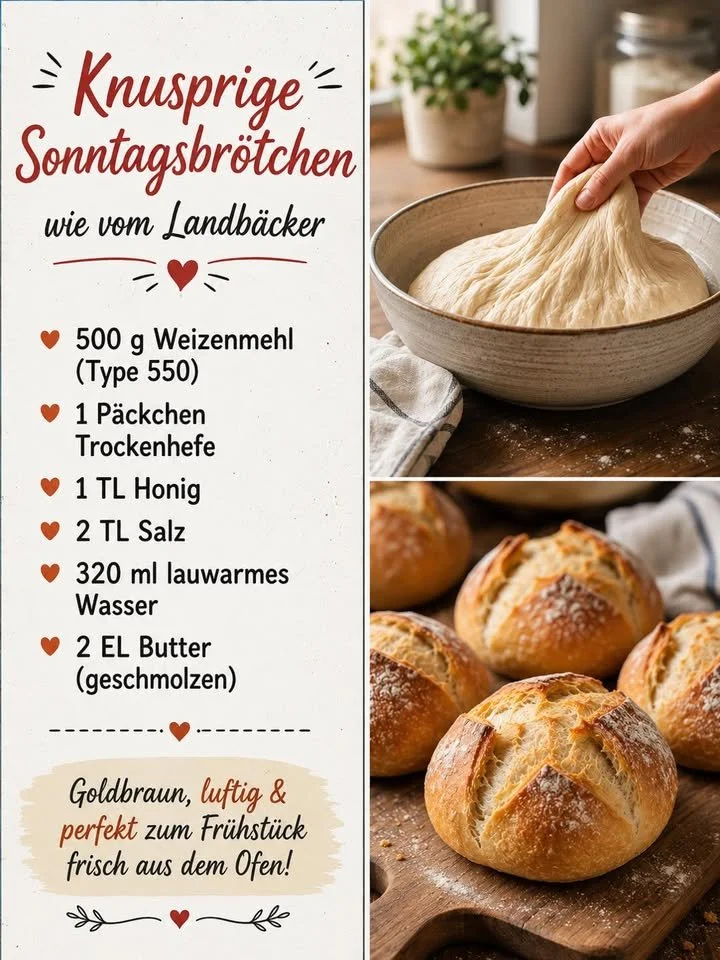 Frisch gebackene Sonntagsbrötchen auf einem gedeckten Tisch