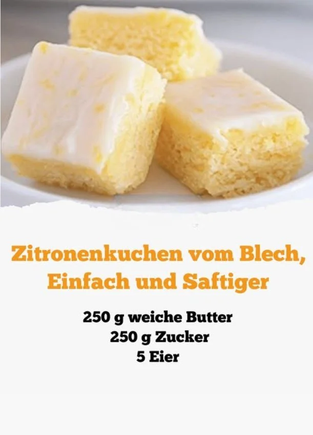 Ultrasaftiger Zitronenkuchen vom Blech auf einem Teller