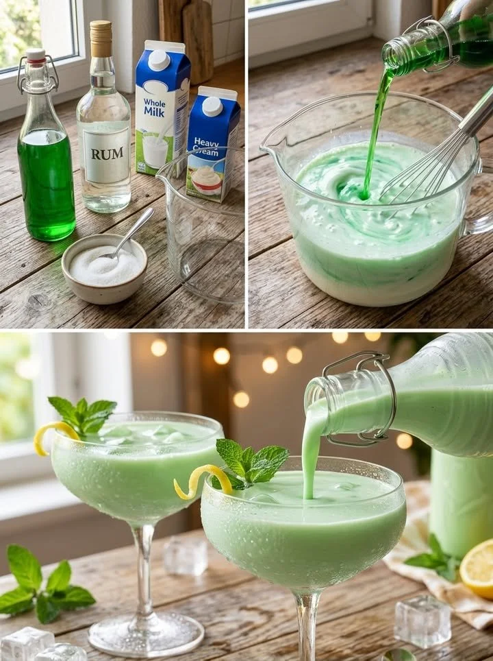 Erfrischender Waldmeister-Cocktail mit grüner Farbe und frischen Kräutern
