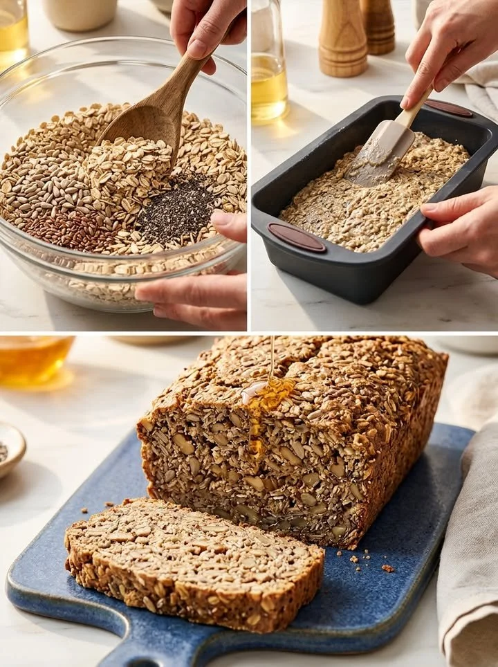 Wunderbrot ohne Mehl und Hefe auf einem rustikalen Holzbrett