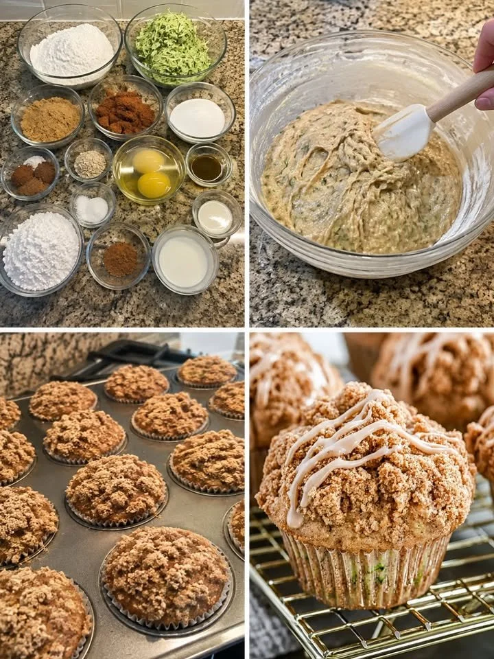Zimt-Streusel-Muffins mit Zucchini auf einem rustikalen Holzbrett