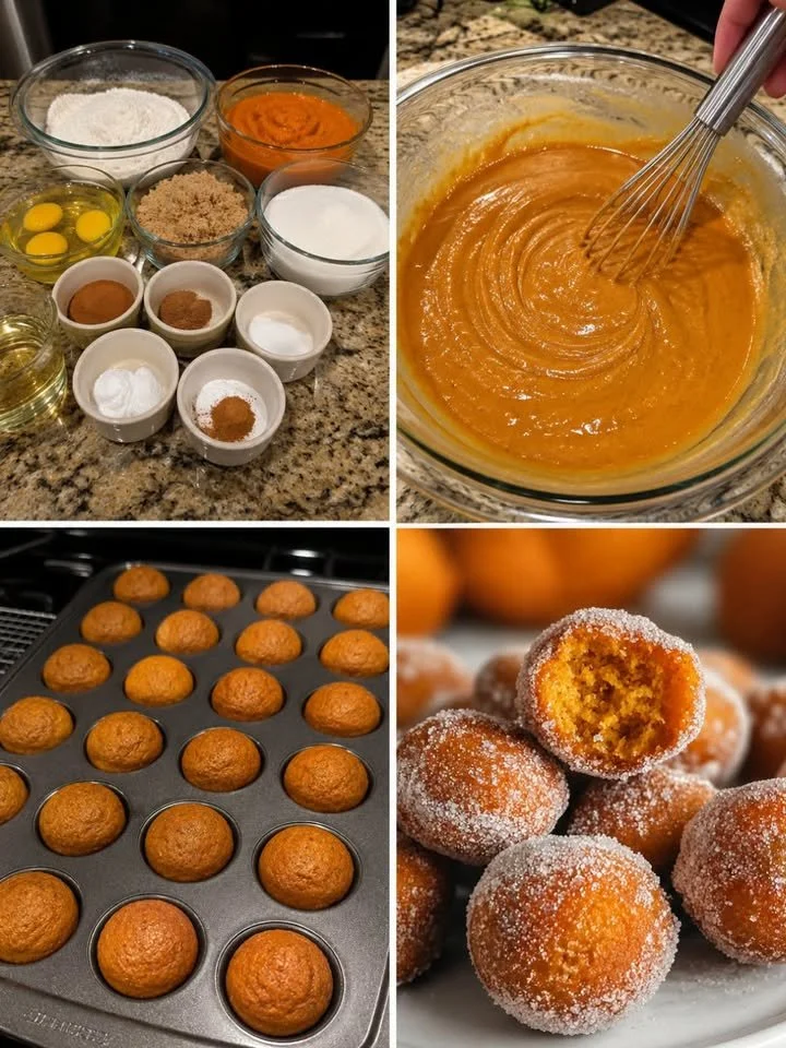 Leckere Zimt-Zucker-Kürbis-Donutlöcher auf einem Teller