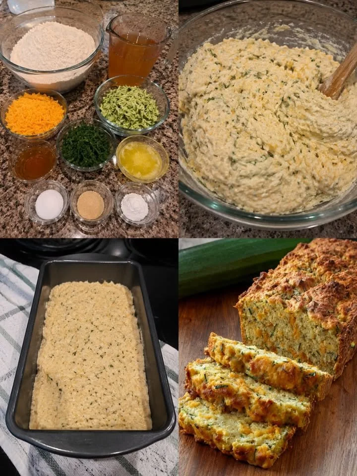 Zucchini-Cheddar-Käse-Kräuter-Bierbrot frisch aus dem Ofen